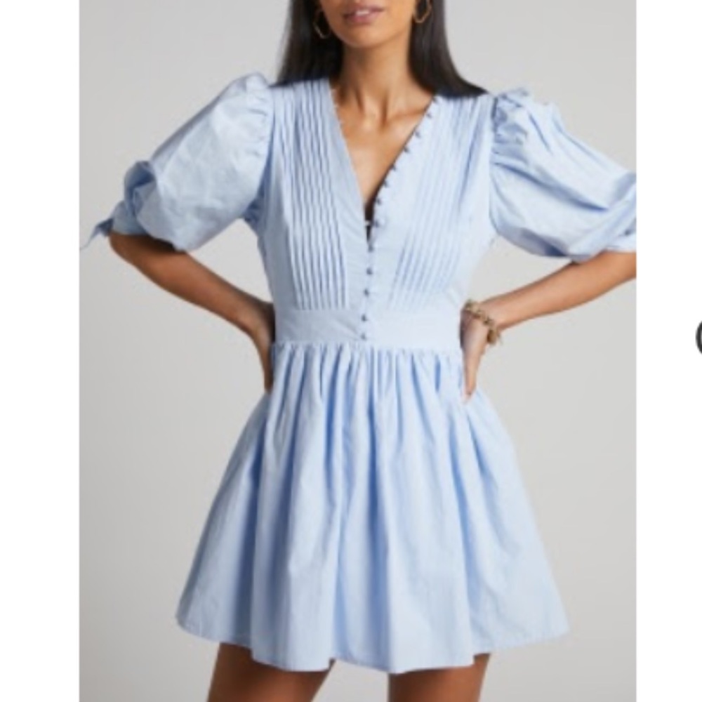 Showpo Powder Blue Puff Sleeve Mini Dress